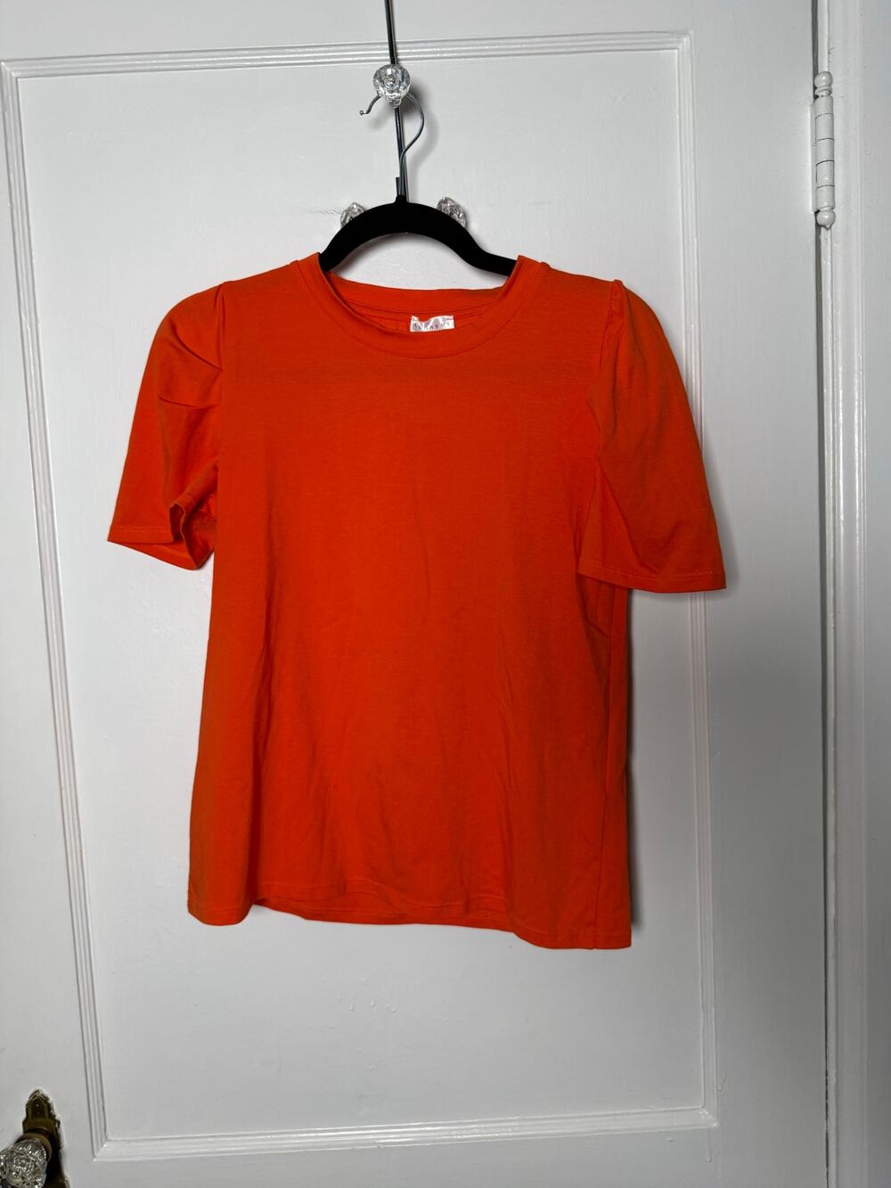 Anonyme Red Orange Crewneck Stretch Short Puff Sleeve Statement Shirt Women's XS